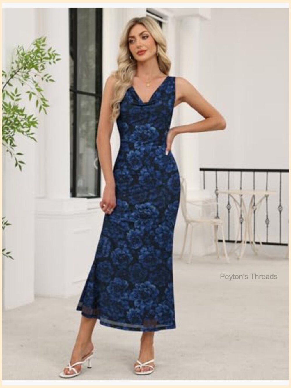 Elegant Bodycon Maxi Cocktail Dress Cowl Neck Sleeveless Formal Wedding Guest - Picture 2 of 7